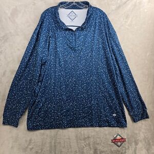 BURLEBO Men Long Sleeve Performance 1/4 Zip Shirt Jacket Blue Speckled Print 2XL
